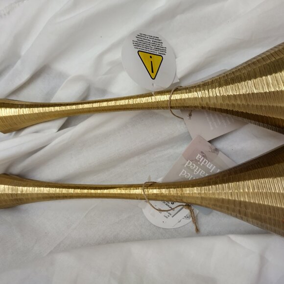 * MID CENTURY MODERN MATCHING CANDLE STICKS DESIGNED & CRAFTED IN INDIA GOLD new - Picture 5 of 5